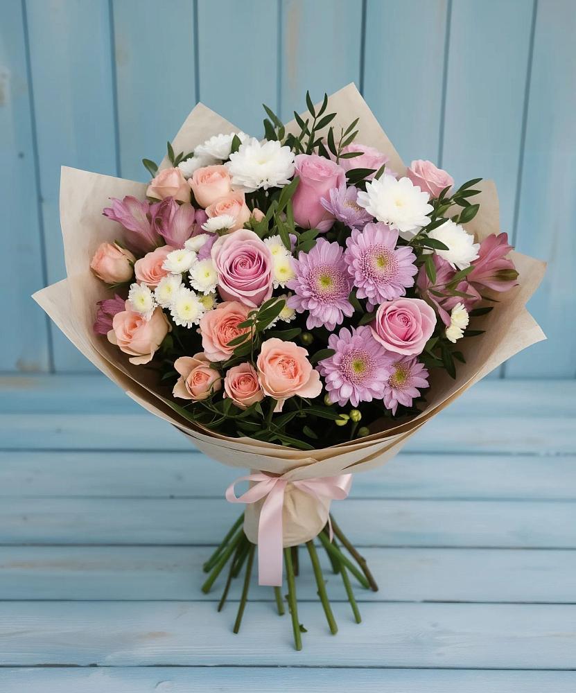 Букет цветов из: Хризантемы, Розы и Альстромерии в Махнёво Свердловской области