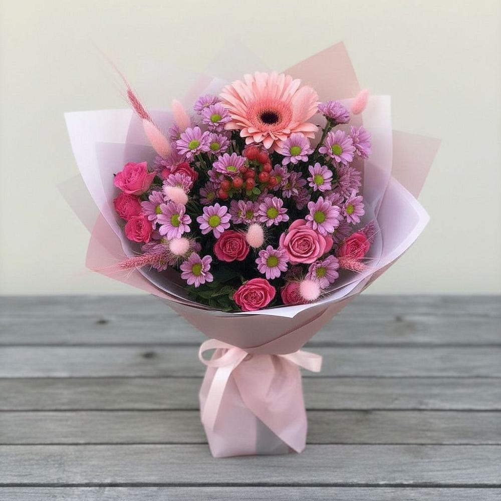 Букет цветов из: Розы, Герберы и Хризантемы в Махнёво Свердловской области