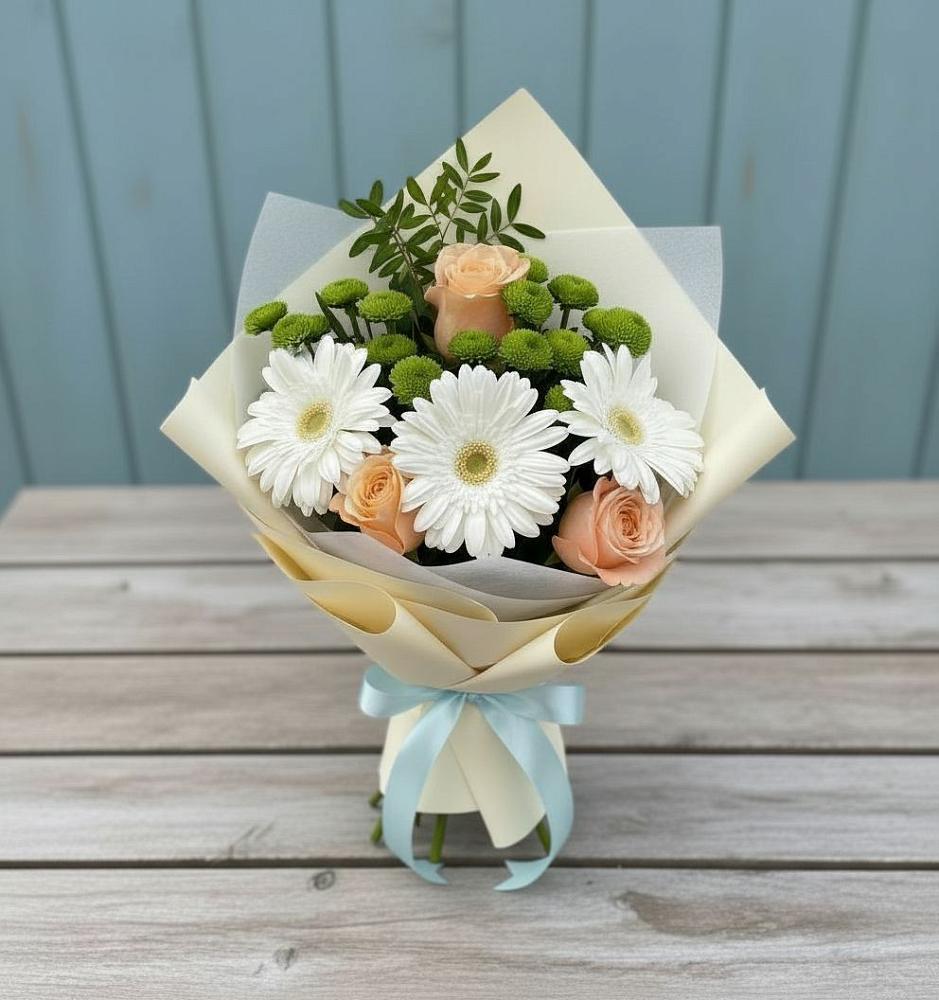 Букет цветов из: Герберы, Розы и Хризантемы в Махнёво Свердловской области