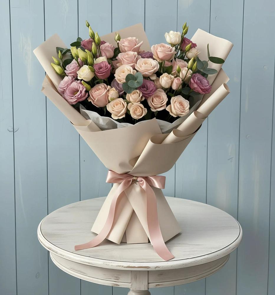 Букет цветов из: Розы и Лизиантусы в Махнёво Свердловской области